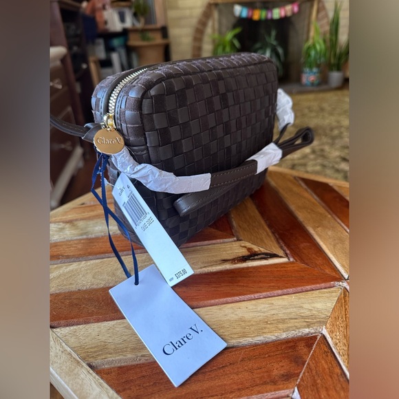 Clare V. Midi Sac - Nappa & Suede Woven Checker Mahagony NWT $375 - Picture 12 of 14